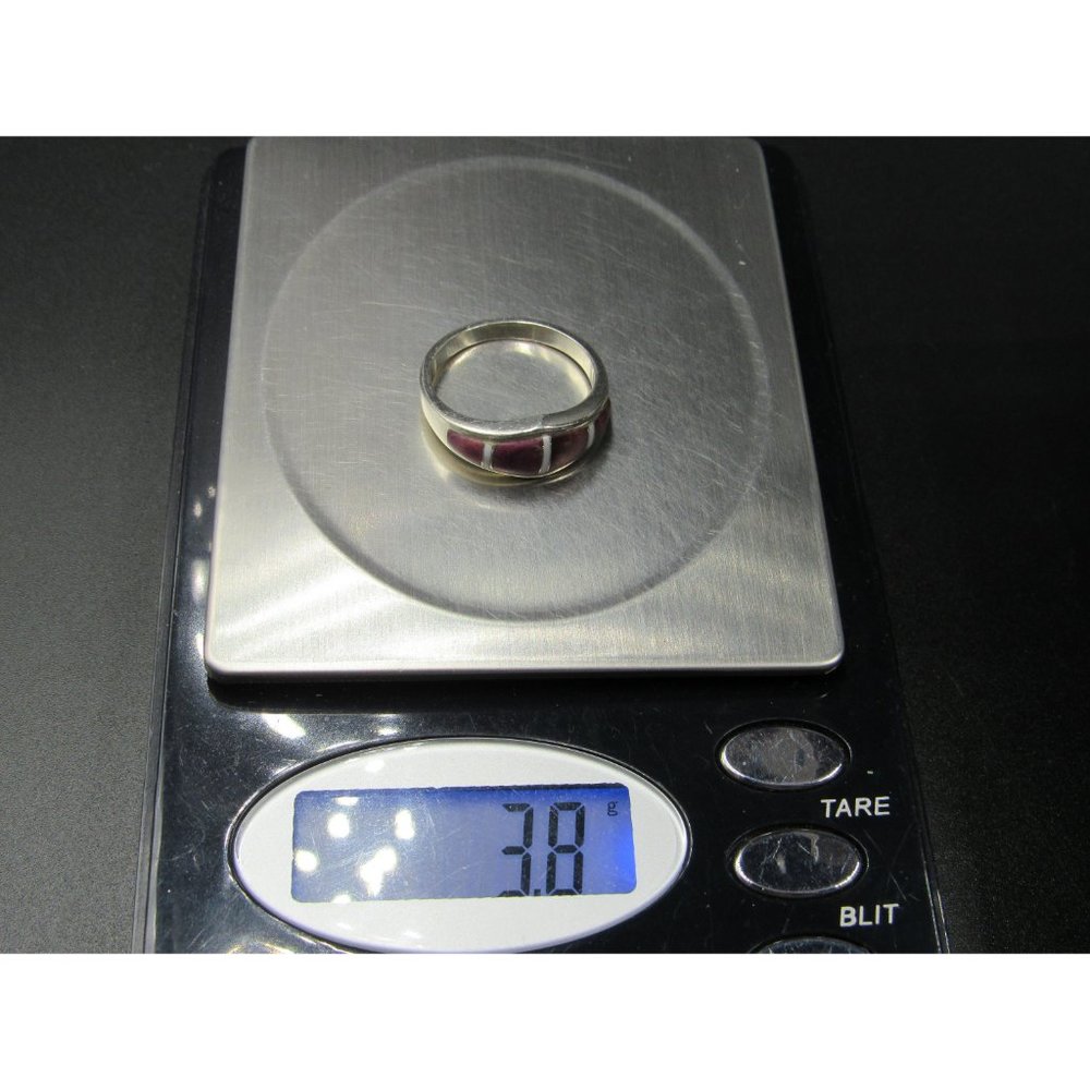 Size 8 Sterling Silver Purple And White Inlay Quality Band Ring Vintage - Picture 7 of 7